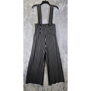 Vintage Vamp Overalls Jumper Womens M Black White Stripe High Waist Ex Wide Leg